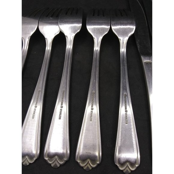Vtg. Set Of 11 International China Satin Lotus Pattern ? Stainless Flatware READ - Picture 5 of 12